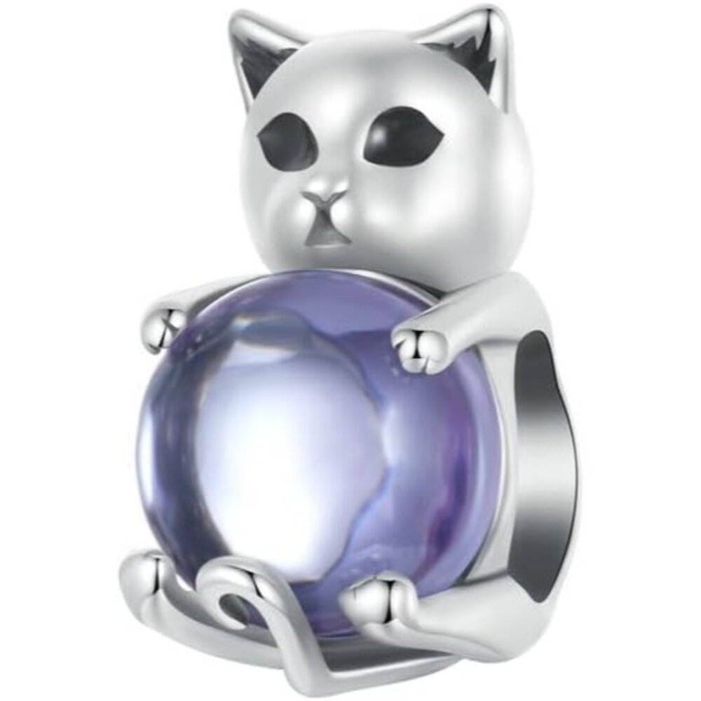 Cat Marble 925 Sterling Silver Charms For Necklace Pendant Charms